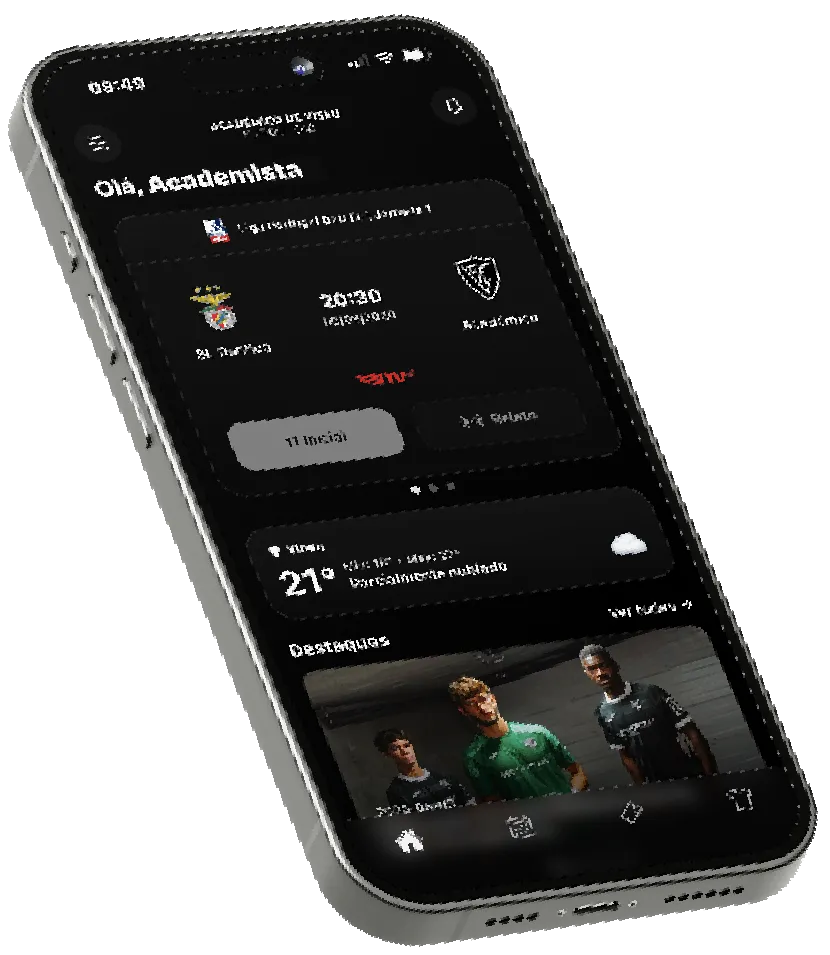 App do Académico de Viseu num telemóvel