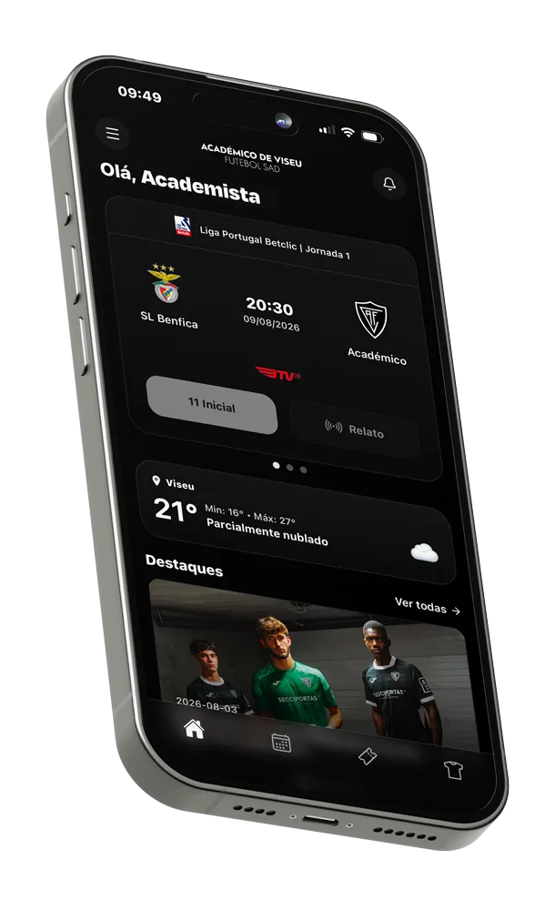 App do Académico de Viseu num telemóvel